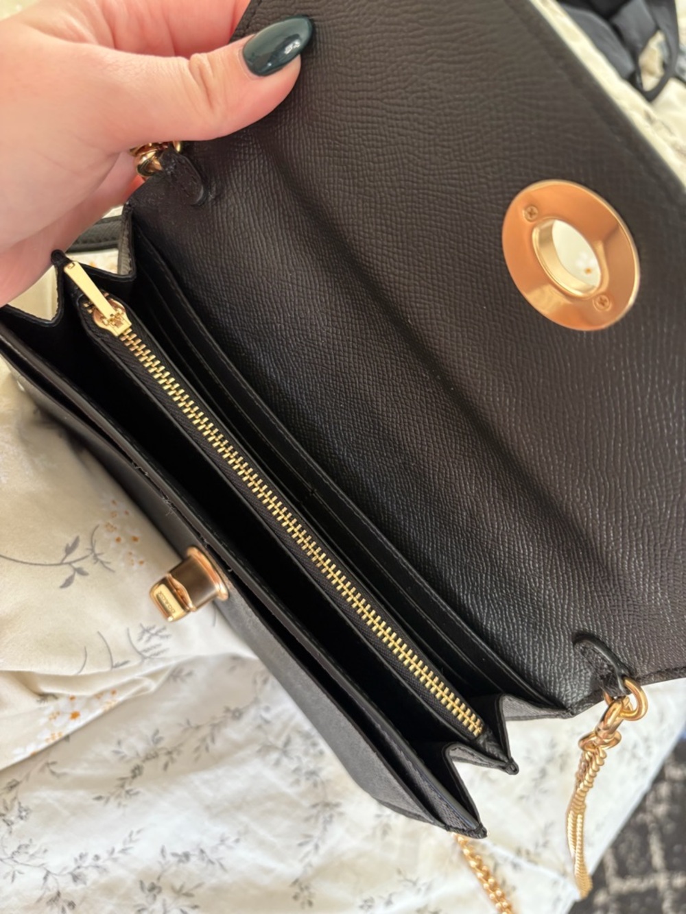 Coach Black Leather Crossbody Clutch Wallet Gold Chain Strap - Picture 9 of 12